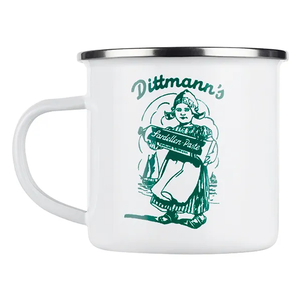 feinkost-dittmann-emaille-tasse-120-jahre-300-ml-retro image 1