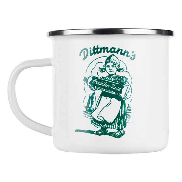 feinkost-dittmann-emaille-tasse-120-jahre-300-ml-retro image 1