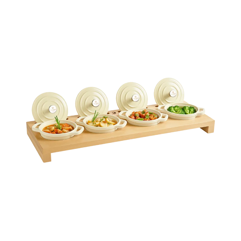 chef-cuisine-servieren-mini-cocottes-holzbar-5-tlg-gusseisen image 1