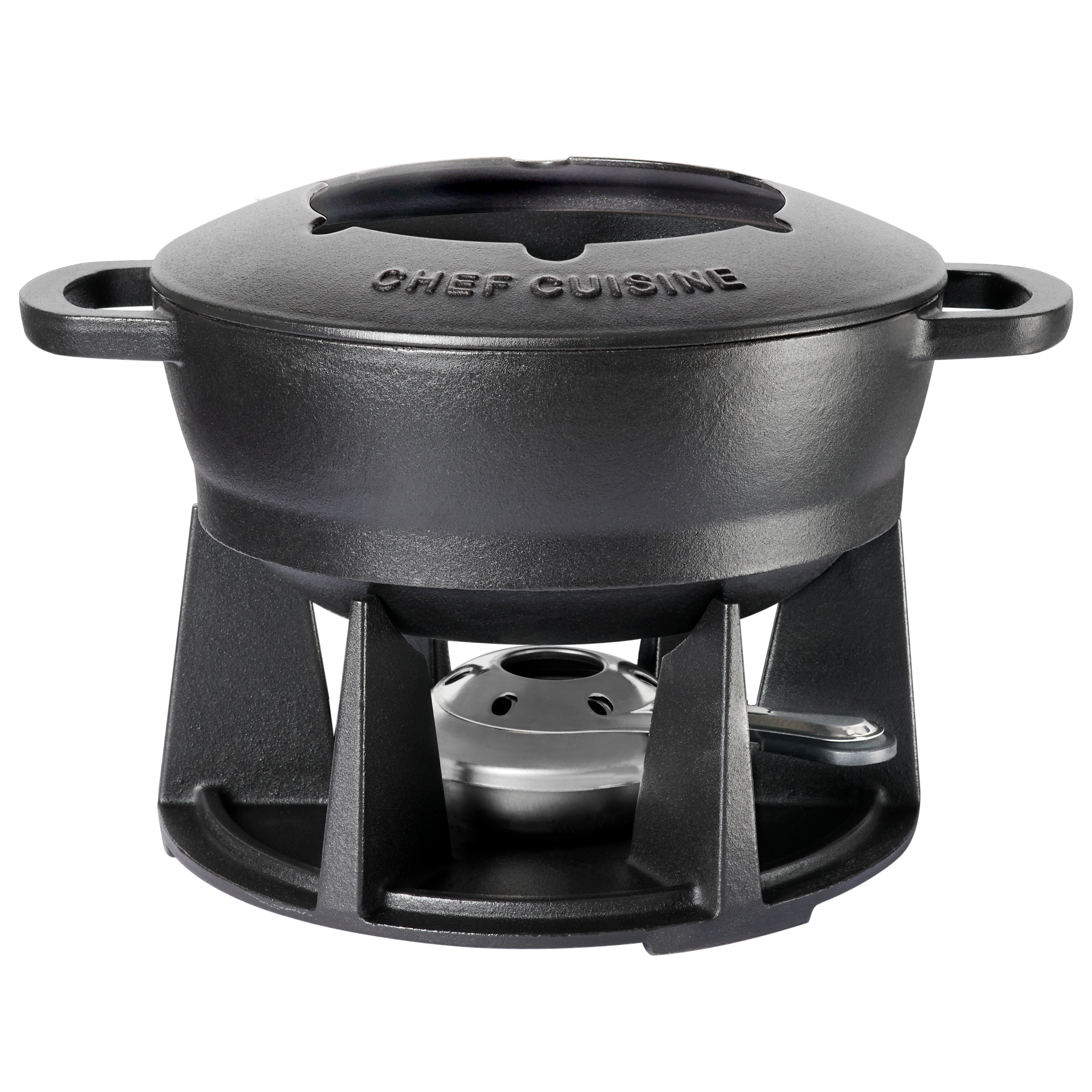 chef-cuisine-gusseisen-fondue-set-caquelon-mit-brenner-gabeln image 2