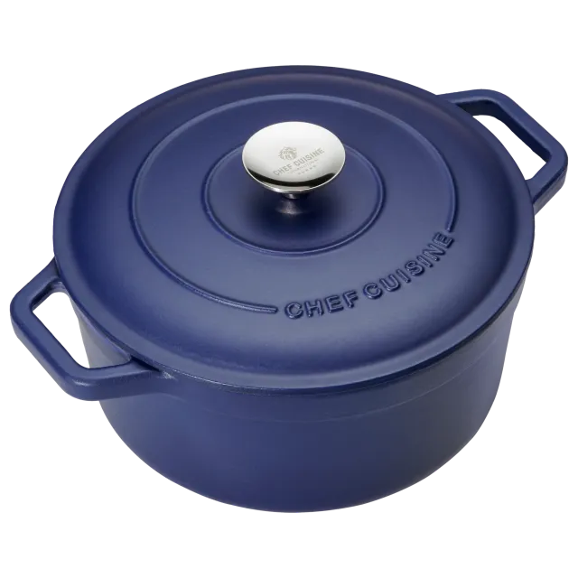 chef-cuisine-gusseiserner-br-ter-24-cm-blau-emailliert-mit-deckel image 1