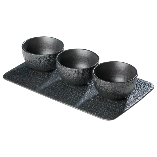 chef-cuisine-servieren-porzellan-dip-schalen-3er-set-mit-tablett-schiefer image 1