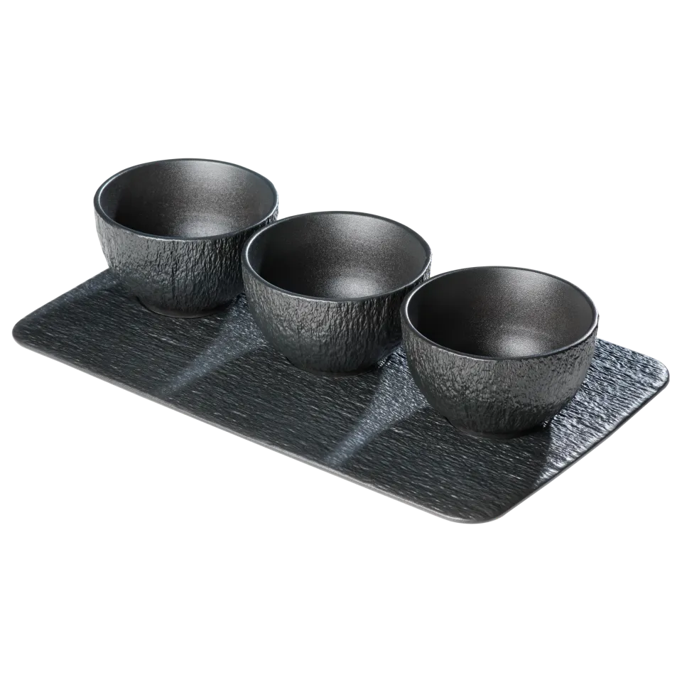 chef-cuisine-servieren-porzellan-dip-schalen-3er-set-mit-tablett-schiefer image 1