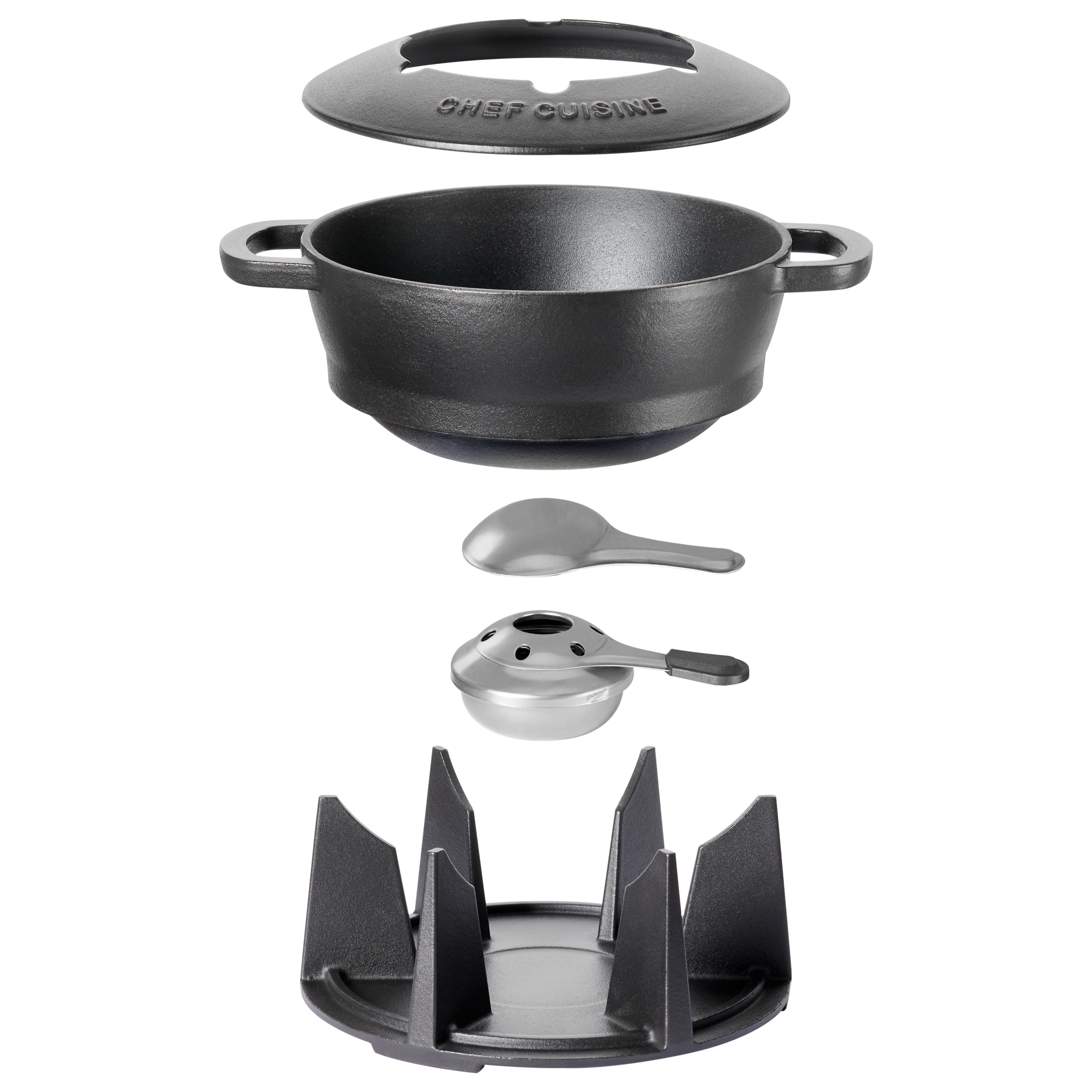 chef-cuisine-gusseisen-fondue-set-caquelon-mit-brenner-gabeln image 3