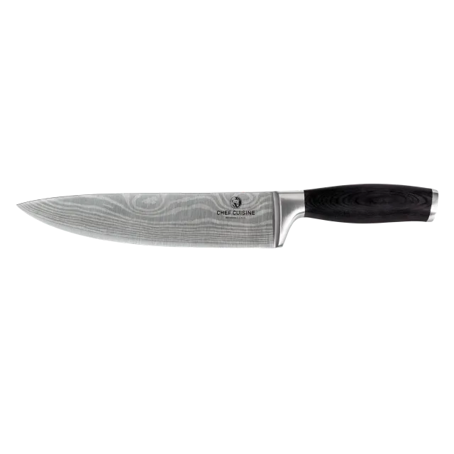 chef-cuisine-pakkaholz-chefmesser-edelstahl-damast-optik image 1