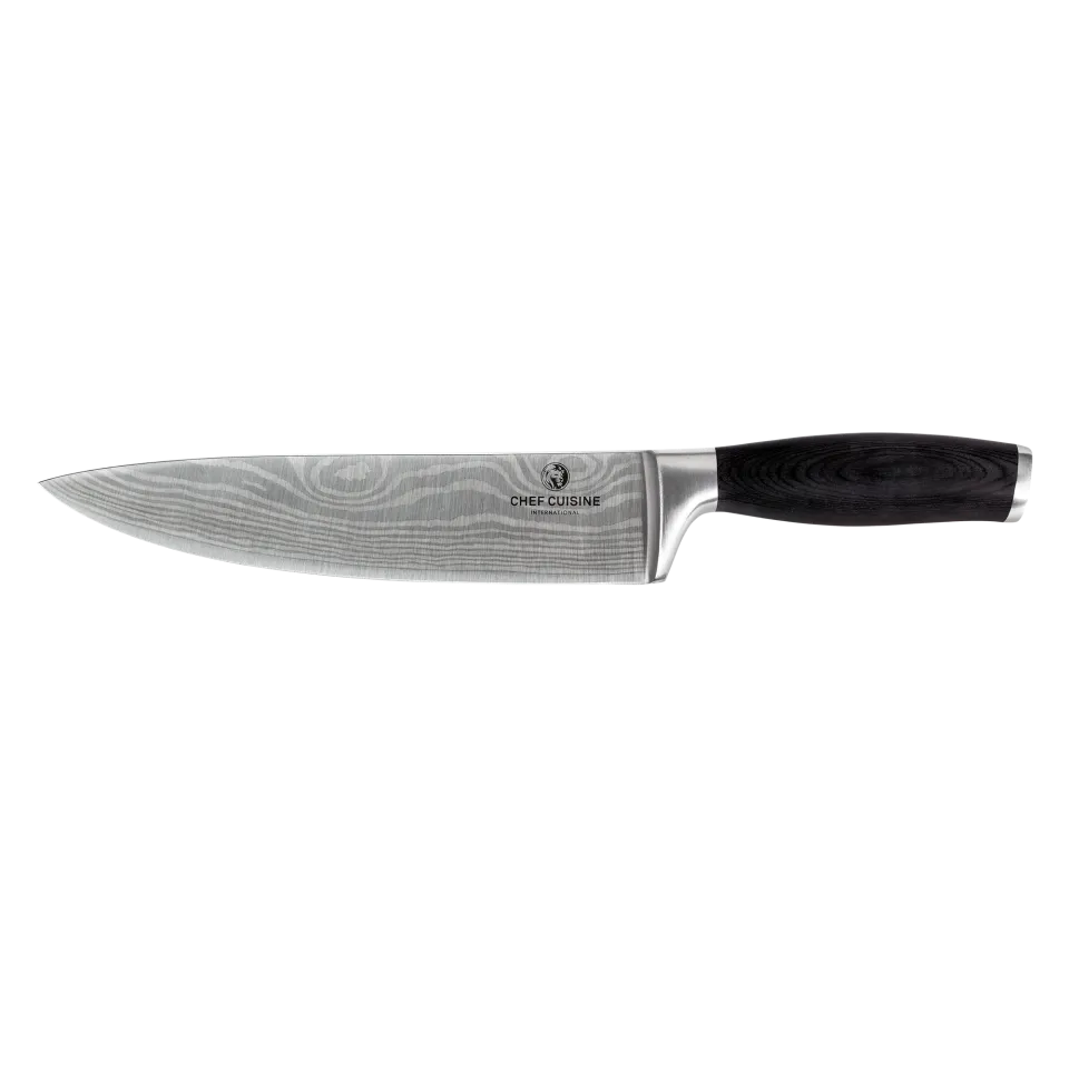 chef-cuisine-pakkaholz-chefmesser-edelstahl-damast-optik image 1