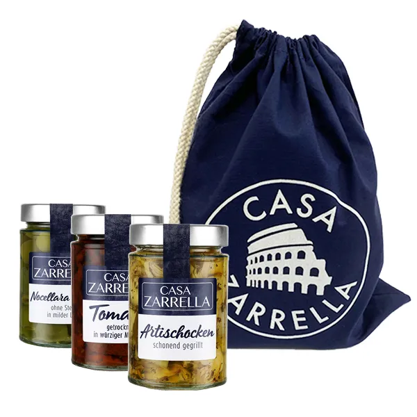casa-zarrella-antipasti-geschenkset-3-teilig-mit-baumwollbeutel image 1