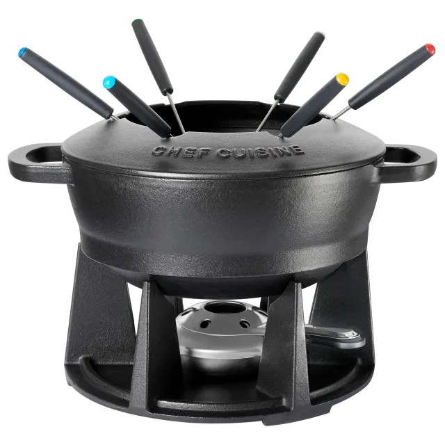 chef-cuisine-gusseisen-fondue-set-caquelon-mit-brenner-gabeln image 1