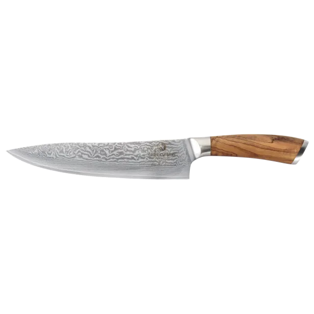 chef-cuisine-damast-chefmesser-mit-67-lagiger-klinge-und-griff-aus-olivenholz image 1