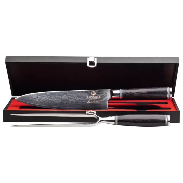 chef-cuisine-damast-tranchier-set-2-tlg-chefmesser-gabel-67-lagen image 1