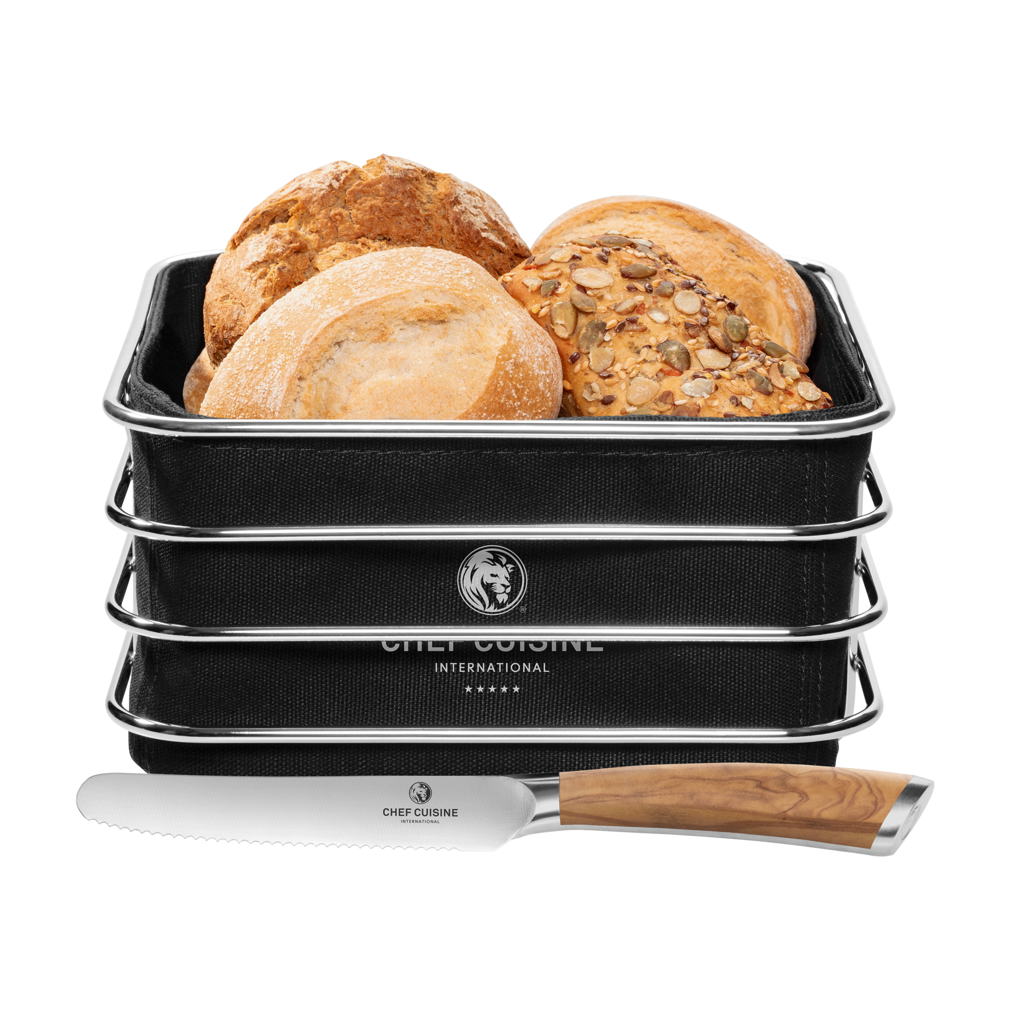 chef-cuisine-servieren-brotkorb-set-fr-hst-cksmesser-olivenholz image 1