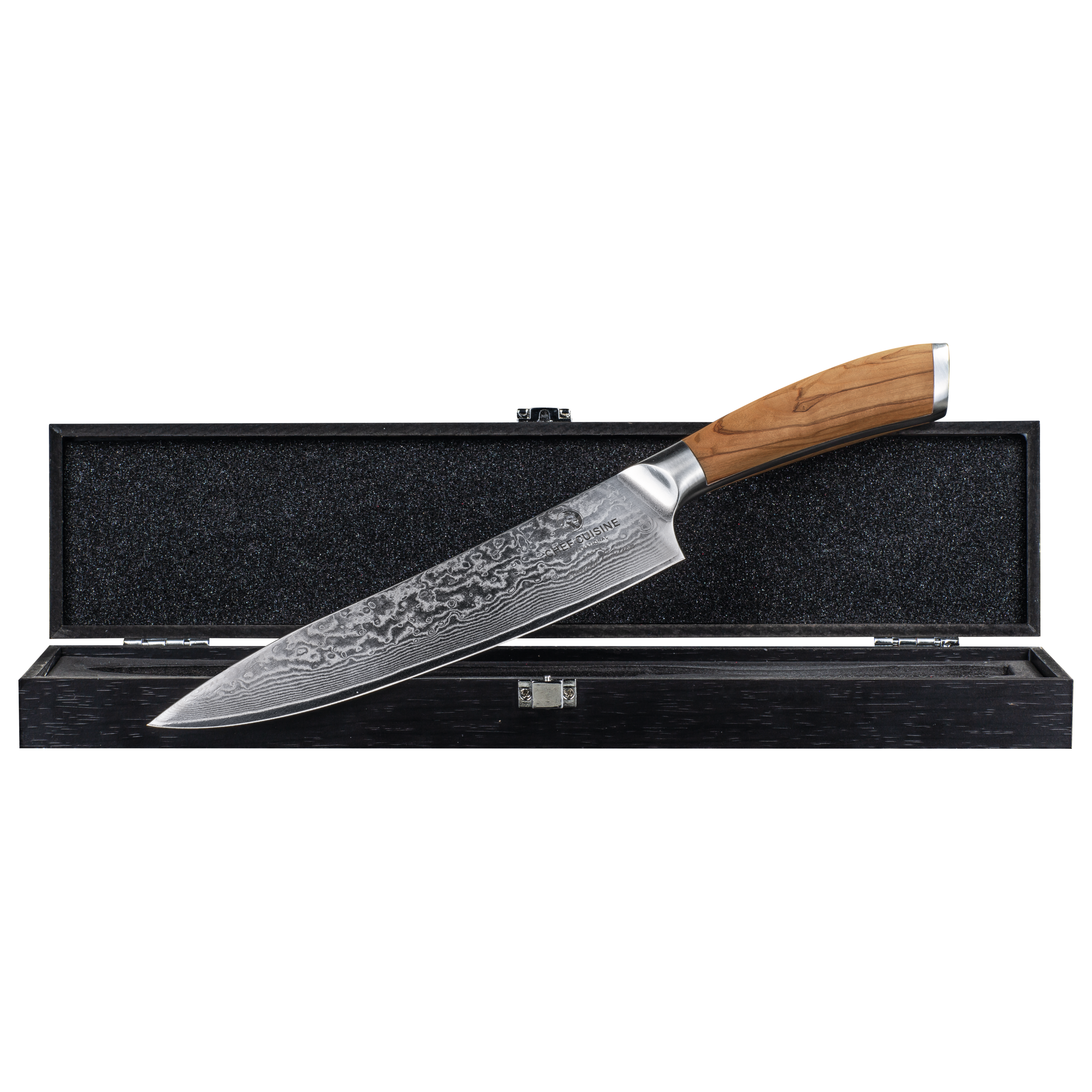 chef-cuisine-damast-chefmesser-mit-67-lagiger-klinge-und-griff-aus-olivenholz image 2