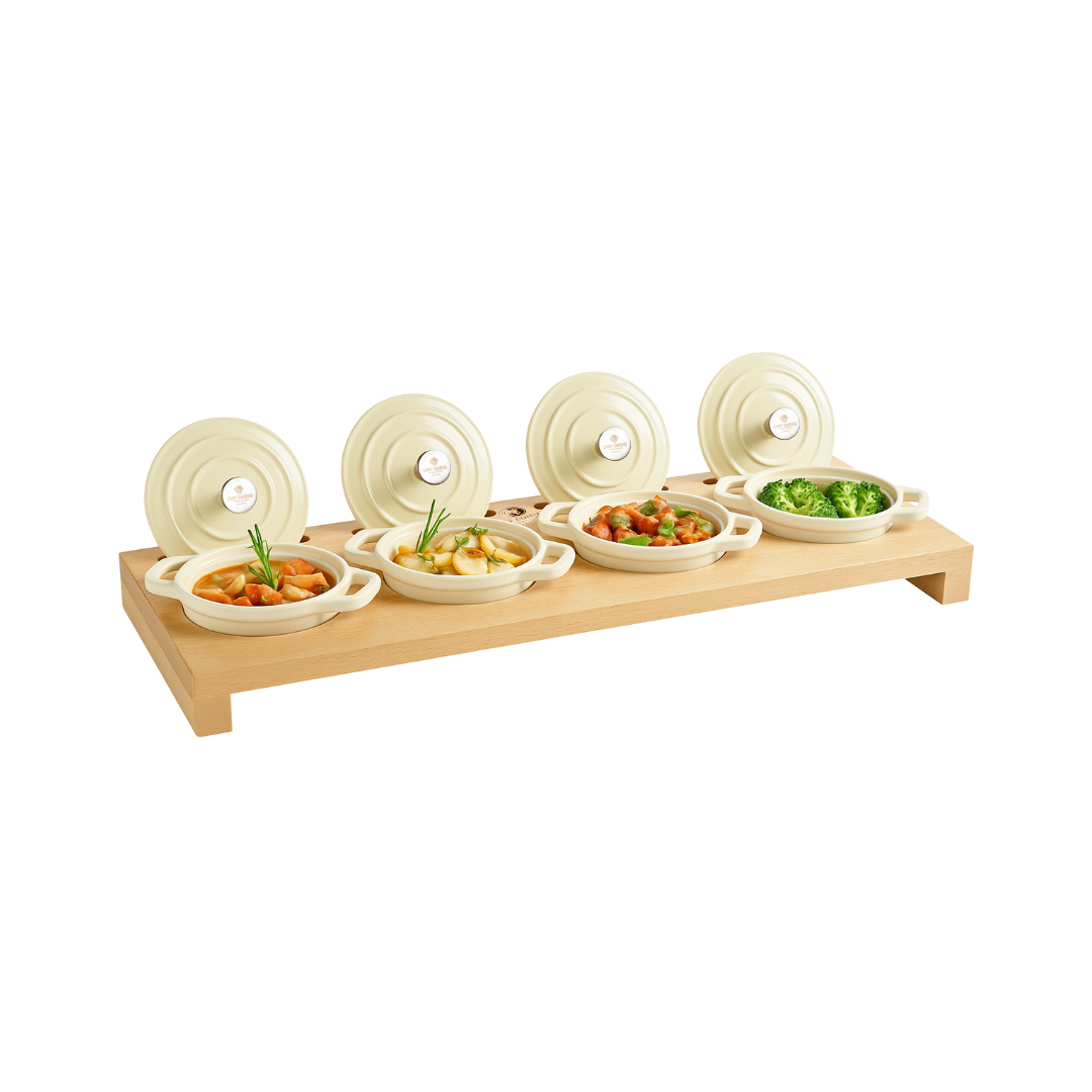 chef-cuisine-servieren-mini-cocottes-holzbar-5-tlg-gusseisen image 1