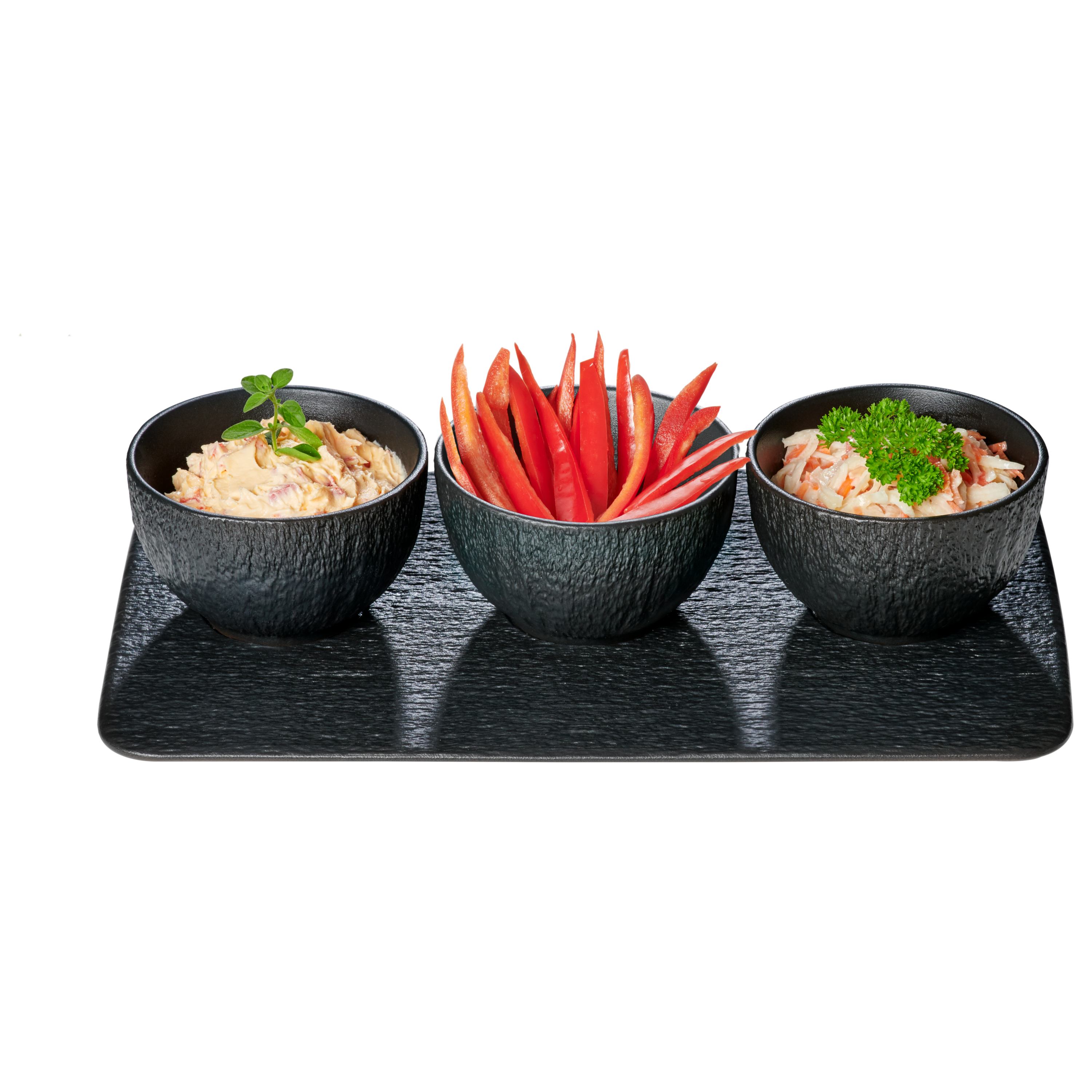 chef-cuisine-servieren-porzellan-dip-schalen-3er-set-mit-tablett-schiefer image 3