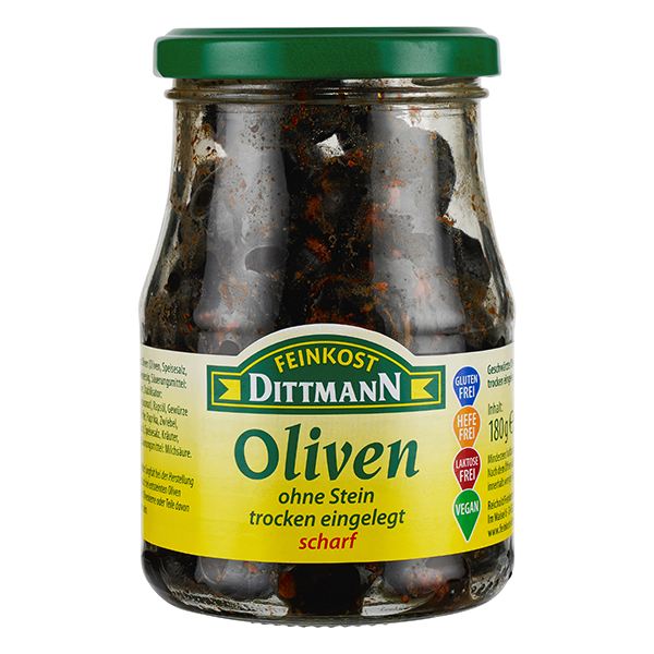 feinkost-dittmann-schwarze-oliven-ohne-stein-scharf-mit-chili image 1