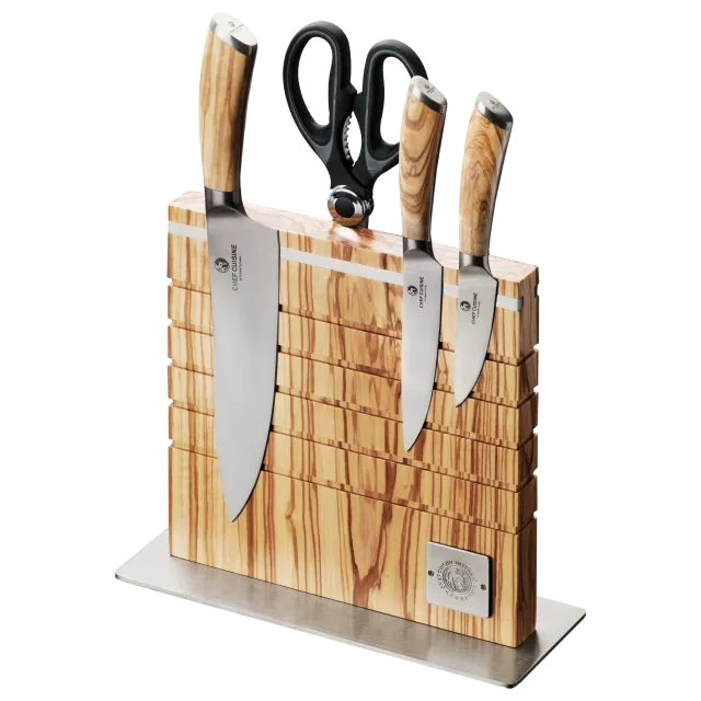 chef-cuisine-olivenholz-serie-messer-set-5-tlg-mit-messerblock image 1